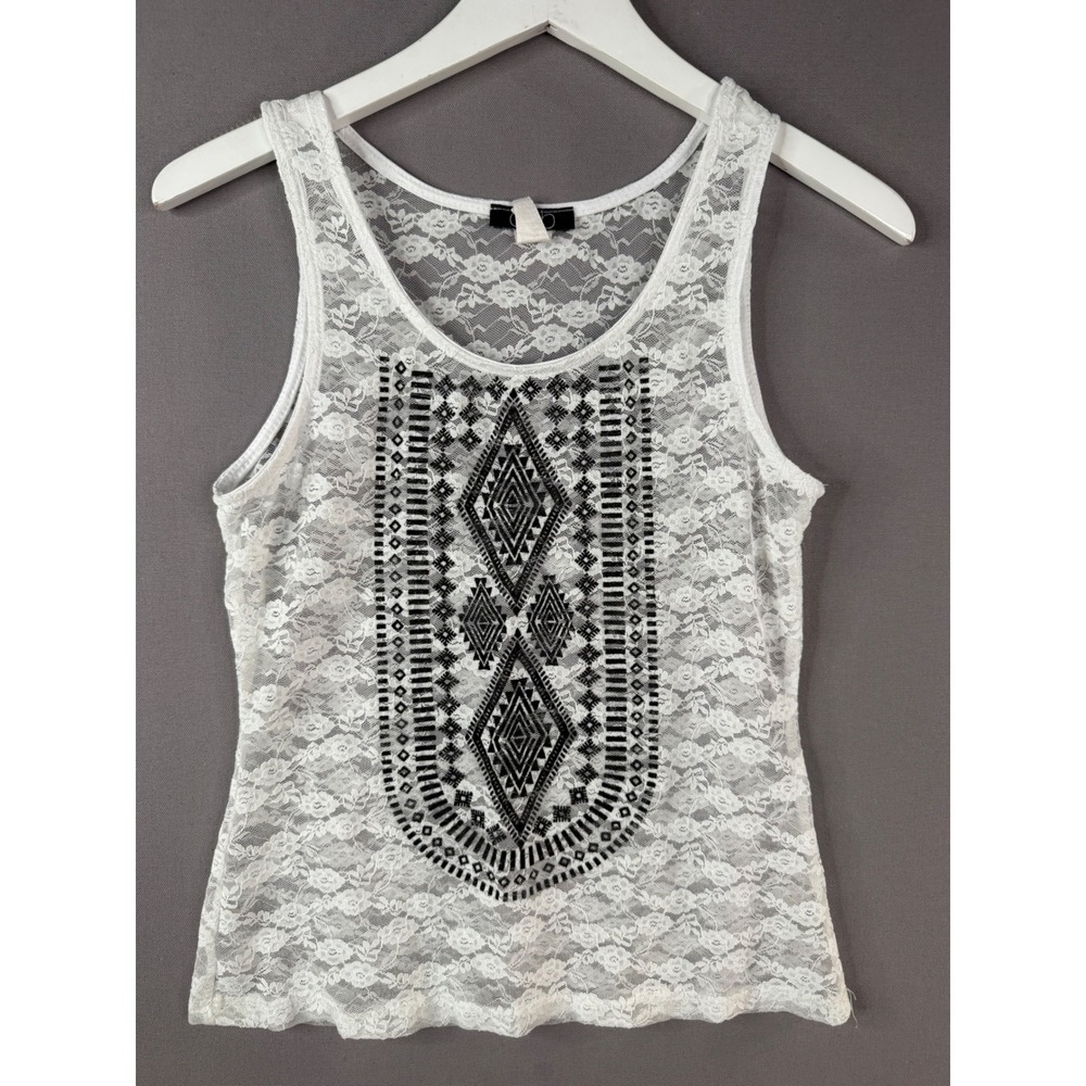 Vtg Deb Tank Top Womens S White Lace Western Aztec Boho Cowgirl Tribal Rodeo